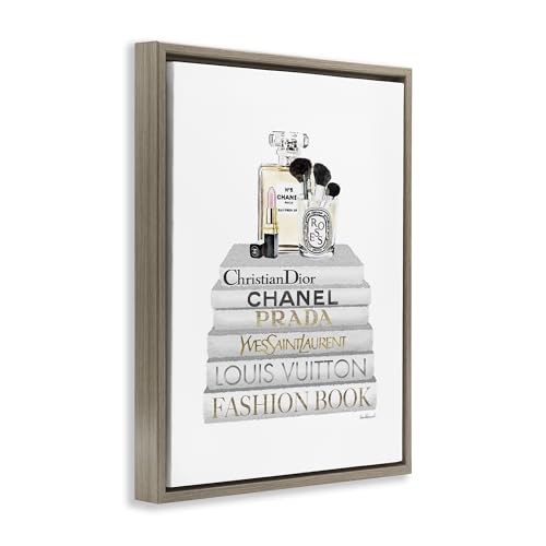 Image of Bookstack Makeup Glam, 24 x 30 Inch Canvas in Floater Frame | Stupell Industries . By Amanda Greenwood . Ready to hang once unboxed . Made in USA