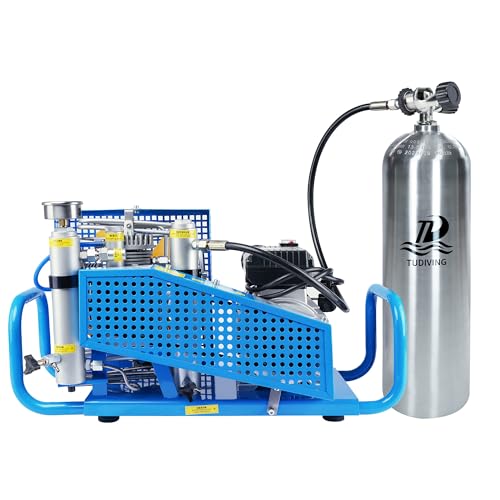 TUDIVING Compresor de buceo de alta presión de 4500 psi, apagado automático, 100 l/min, con 80 botellas de pies cúbicos, compresor de aire para buceo, deportes acuáticos y paintball (botella de buceo