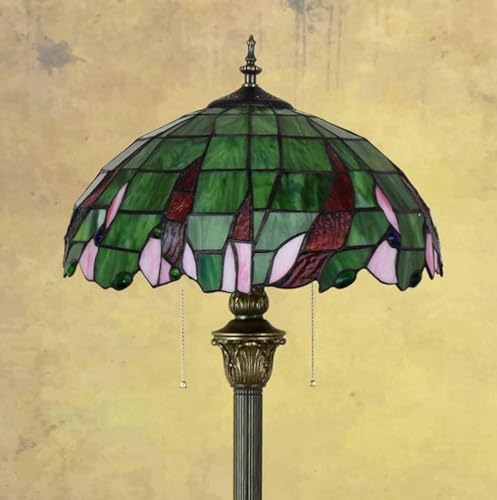 Lámpara de pie para sala de estar con diseño de vidrieras verdes 6