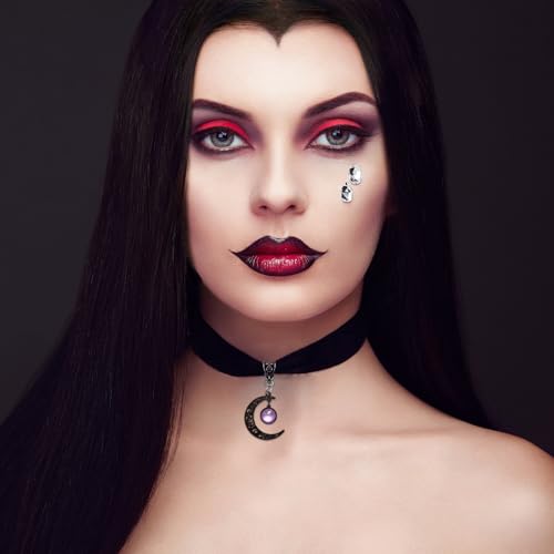 Gothic Black Velvet Moon Crystal Choker Necklace for Women,Black Choker Moon Necklace Vintage Punk Crescent Necklaces Goth Jewelry Witch Costume Accessories3