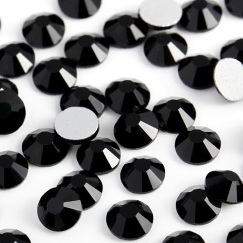Eleegem 2000PCS SS20 Flatback Rhinestones | 12-Facet Diamond-Cut Glass Gems for Nail Art Clothing DIY Crafts |Glue-On Decoration Stones with Silver Backing(Jet Black)