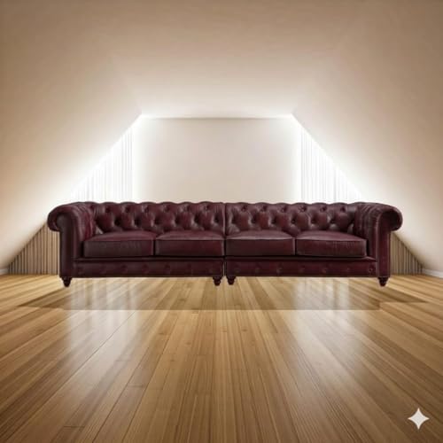 Image of Modern Classic Design Leatherette Luxury Chester Sofa Set with Button Tufted, Sofa for Living Room Home, Office and Lobby (Burgundy, 4 Seater Sofa)