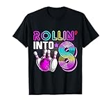 Rollin into 8 Bowling Geburtstag Party 8. Geburtstag Retro Mädchen T-Shirt
