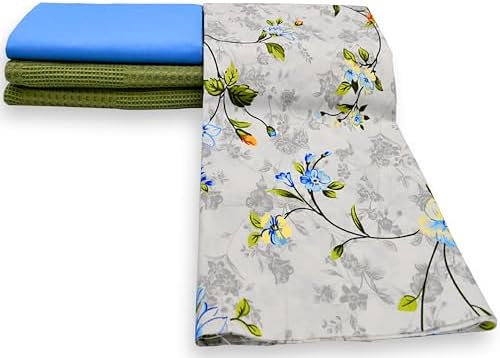 Virginia Tex Zestaw tkanin bawełnianych, 3 sztuki, 60 x 150 cm, Tex Standard 100, w różnych kolorach, materiał waflowy i 2 x materiał bawełniany na metry, 100% bawełna (brązowy tęczowy)