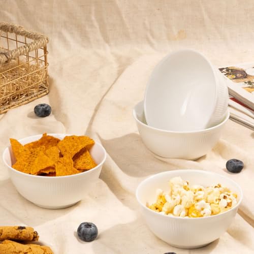 GOLDEN QUEEN'S Bowls Set of 4 | Perfect for Snacks, Dal, Dessert, Curries, Nuts & More | Microwave Safe, 300ML - Ripple White Bowls