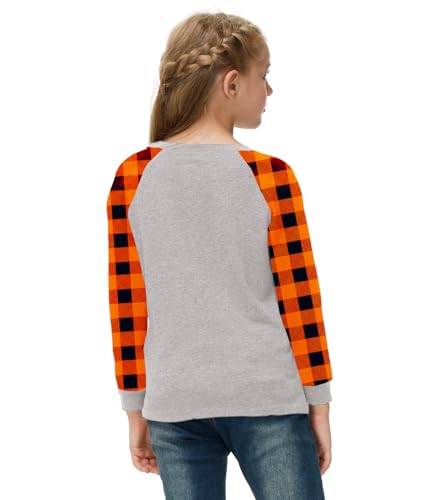 Image of Remimi Girls Thanksgiving Shirts Buffalo Plaid Raglan Tee Cute Turkey Holiday Party Long Sleeve Tshirt 5-14 Years