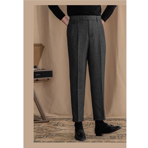 Mens Pants Herringbone Vintage Dress Pant Hemmed Pleated Suit Pants2