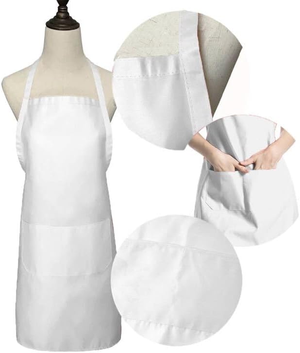 White Bib Apron for Women Adult Girls Ladies with Pockets - Kitchen Aprons Bulk for Cooking Painting BBQ Grilling Baking - Image 4