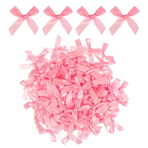 HJZHII 100 laços pequenos, mini laços rosa de tecido de cetim, laço pequeno para presente, laço de fita pré-fabricado para embrulhar presentes, sacos de doces, doces, lembranças de casamento,