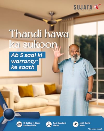 Image of Sujata Ceiling Fan | 100% Copper Winding | 5-Year Warranty | Decorative Ceiling Fan for Living Room /Bedroom | Powerful Airflow | BEE Star Rated | Impresso ES18 (Matt Blue Silver)