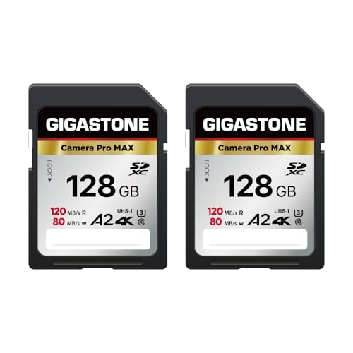 Image of 【5-Years Data Recovery】GIGASTONE 128GB SD Card 2-Pack 4K Camera Pro MAX, UHS-I A2 4K SDXC Memory Card High Speed 4K UHD Video Speed up to 120MB /s Compatible with Kodak Digital Camera with 2 Mini cases