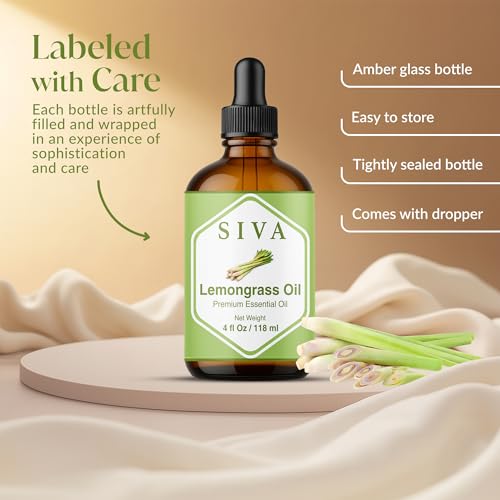 Image of Siva Lemongrass Essential Oil 4 Fl Oz - for Diffuser, Skin & Hair Care - Ideal for Massage & DIY Blends- with Dropper