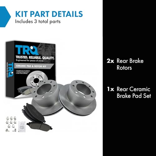 Image of TRQ Rear Brake Pad and Rotor Set Ceramic Solid Rotors Compatible with 2005-2007 Ford F-250 Super Duty 2005-2007 F-350 Super Duty