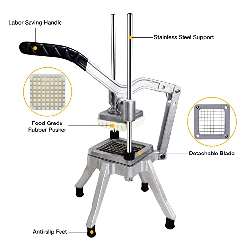 Kelelm French Fry Cutter Fries Maker Manual Vegetable Fruit Chopper Heavy Duty Dicer With 1/2",3/8",1/4",8-Wedge Stainless Steel Blades&6 Extra Knives For Potatoes Carrots Onions Cucumbers Mushrooms #TOP4