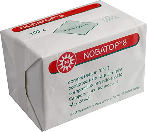 Compresa de tela no tejida Nobatop 8, vendaje de gasa, no estéril, 7,5 x 7,5 cm, 100 unidades, 12 unidades (12 x 100 unidades)