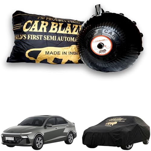 Image of CARBLAZER Portable & Semi-Automatic Full Body Car Covers: Heavy Duty Device| Anti-Theft| Dust & Scratch Proof | Water & Wind Resistant|Custom Fit| Dual-Side Cover, Compatible for Hyundai Verna