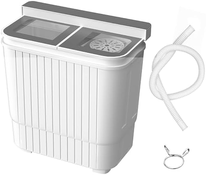 INTERGREAT Portable Mini Washing Machine Washer with Twin Tub, Dryer Wash and Spin Dryer 22lbs Capacity For Camping, Apartments, Dorms, College Rooms, RV’S, Delicates,(Grey)