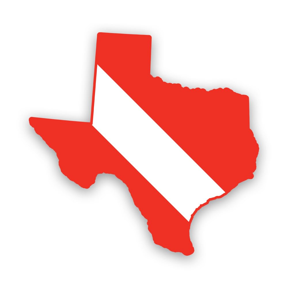 Texas State Shaped Diver Down Flag Sticker Decal - Self Adhesive Vinyl - Weatherproof - Made in USA - Scuba Flag Diving Dive tx 4" Wide