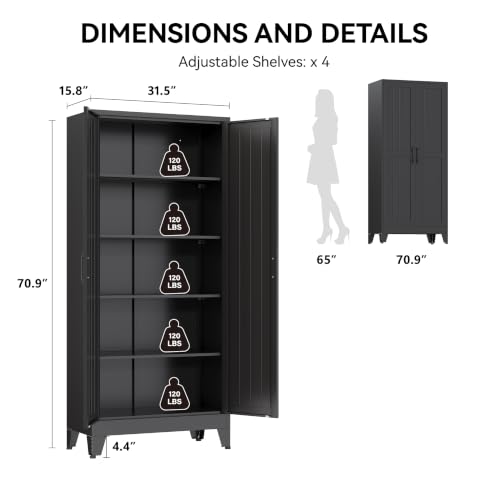 Image of COFaR 71 inch Black Metal Storage Cabinet for Office, Garage and Utility Room