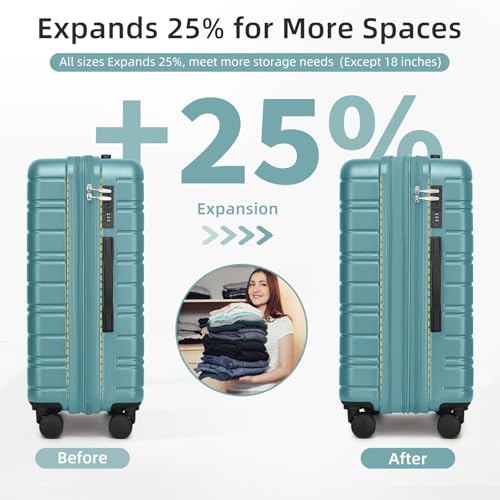 Image of LARVENDER Luggage Sets 6 Piece, Expandable Suitcases with Wheels | Suitcase Set for Women and Men|Checked Luggage|Carry On Luggage|Hardside Lightweight|Misty Blue