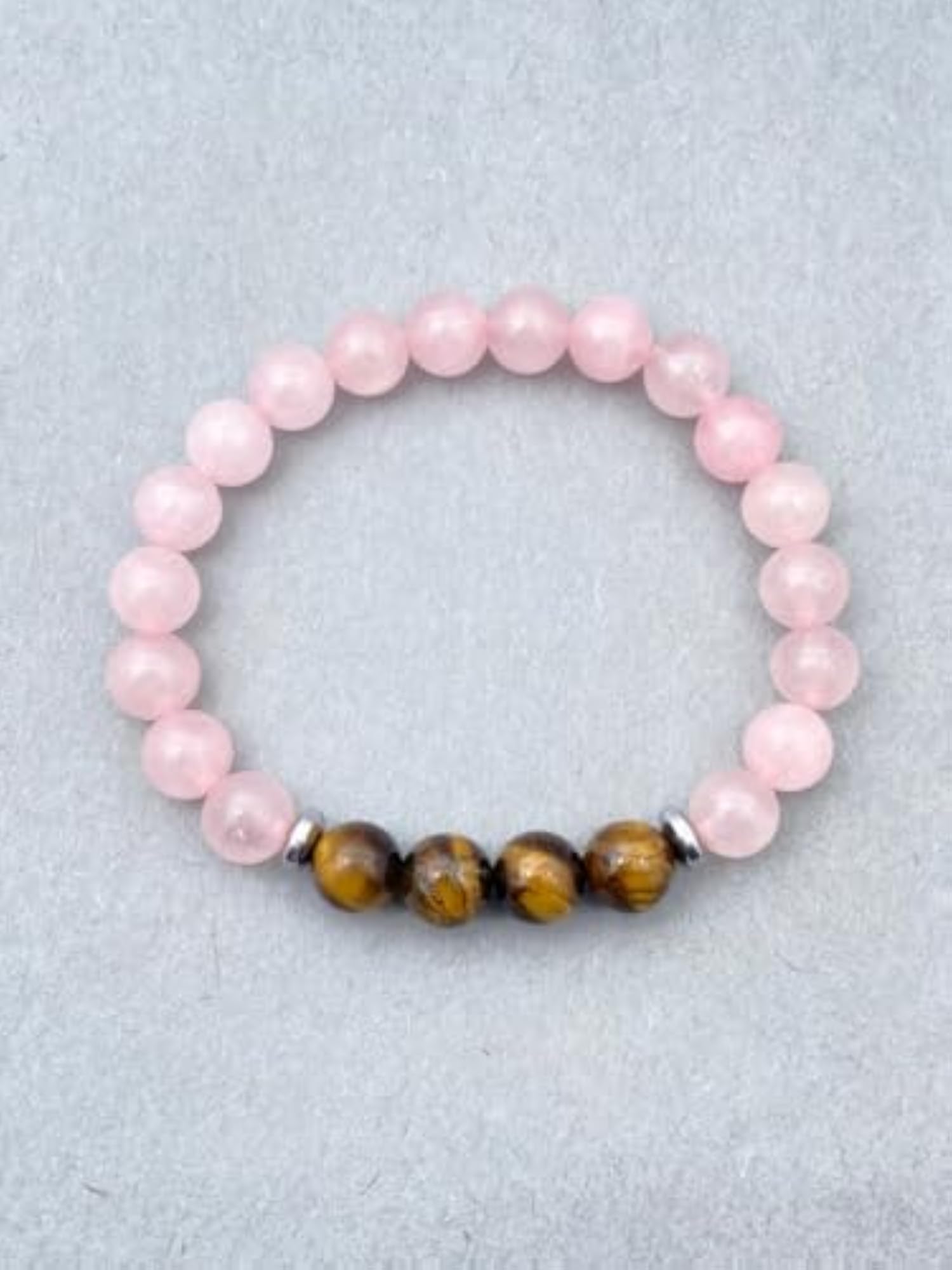 Natural Rose Quartz & Tigers Eye Stretchable Bracelet, Unisex