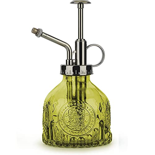 KoGiio Spuitfles voor planten, glas, 200 ml, retro reliëf, plantensproeier met pomp, geavanceerde bloemenverstuiver, drukspuit voor balkon, kleine tuinplanten, binnen, huis of kantoor, groen