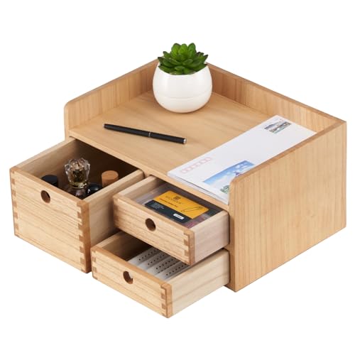 KIRIGEN Caja de almacenaje de madera maciza, bandeja plana, organizador de escritorio, gran capacidad, organizador de oficina de madera, cajas de almacenaje de oficina de madera1D3C Color natural