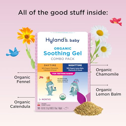hyland39s baby organic day and night soothing gel combo pack cooling gel for oral discomfort easy-to-apply ages 2 months and up 106 ounce 2 tubes of 053 oz