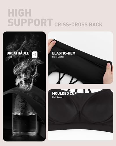 Image of RUNNING GIRL Sports Bras for Women High Support,Criss-Cross Back Strappy Bra Moulded Cup High Impact Workout Crop Tops