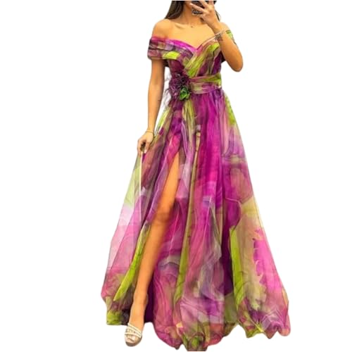 Abendkleid Damen Lang Schulterfrei Cocktailkleid A Linie Tüll Abendkleider Elegant Für Hochzeit Maxi Ballkleid Festliche Abschlusskleid Mit Schlitz...