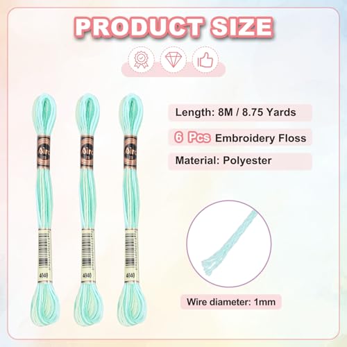 Image of PATIKIL 6 Skeins Embroidery Floss, Polyester Embroidery Threads Bracelets String for Cross-Stitch Hand Embroidery, Green White