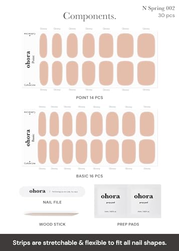 Image of ohora Semi Cured Gel Nail Strips (N Bare Peach) - Works with Any Nail Lamps, Salon-Quality, Long Lasting, Easy to Apply & Remove - Includes 2 Prep Pads, Nail File & Wooden Stick