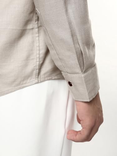 Image of Urbano Fashion Men's Linen Blend Full Sleeve Relaxed Fit Mandarin Collar Casual Solid Shirt