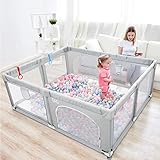EAQ Laufstall Baby Laufgitter mit Anti-Rutsch-Basis Robuster Sicherheitsspielplatz mit superweichem, atmungsaktivem Netz, Kinderzaun für Säuglinge Kleinkinder (150*180cm, grau)