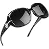Joopin Big Sunglasses for Women Trendy Rectangle Black Shades Ladies Large Sun Glasses Polarized UV Protection Rhinestone Dark Sunnies