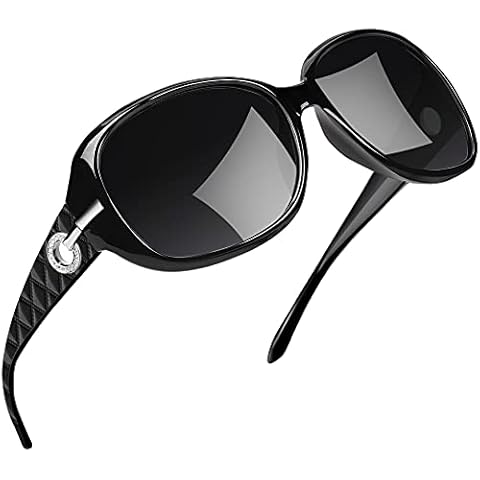 Joopin Big Sunglasses for Women Trendy Rectangle Black Shades Ladies Large Sun Glasses Polarized UV Protection Rhinestone Shady Rays Sunnies Cover