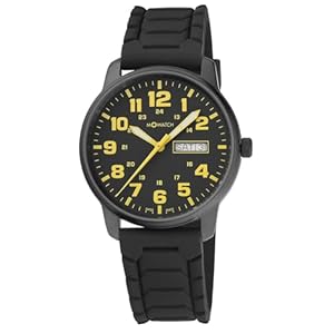 Drive Herrenuhr 40mm – WBD.90320.RB – Gelbe Zeiger & Ziffern – Leuchtende Zeiger – Silikonarmband – Gebürstetes Edelstahlgehäuse schwarz IP – Wasserdicht 30 m – Hergestellt in der Schweiz