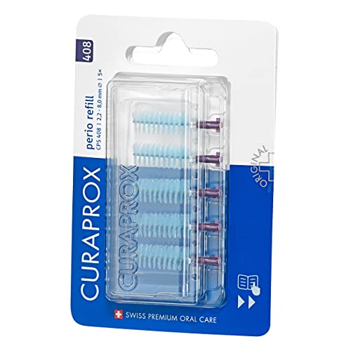 Curaprox brosses interdentaires CPS 408 perio, Refill, 5 pièces, violet, 2 mm de diamètre, 8 mm d'efficacité, recharge sans support Cover