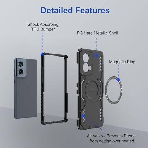 Image of Zapcase Back Case Cover for Motorola Edge 50 Fusion | Magnetic Case with Built-in Metal Ring | Supports MagSafe Charger, Wallet & Car Mount | Shockproof Hybrid PC + TPU | Black