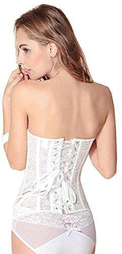 YIANNA Women's Breathable Thin Type Lace Corset Strapless Wedding Dress Corset Bustier,1018G-White-XXL - Image 3