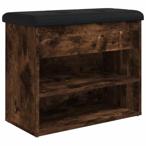 Cartvyn Zapatero de madera de roble ahumado, 62 x 32 x 50 cm, acolchado con espacio de almacenamiento, banco para pasillo, pasillo, dormitorio