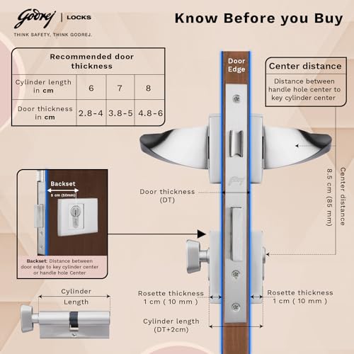 Image of Godrej Mortise Lock|Handle Lock Set for Main & Bedroom Door| Antique Brass Finish|9 Inch Lockbody|60mm 1CK Cylinder - Knob from Inside & 3 Keys|5 Years Warranty