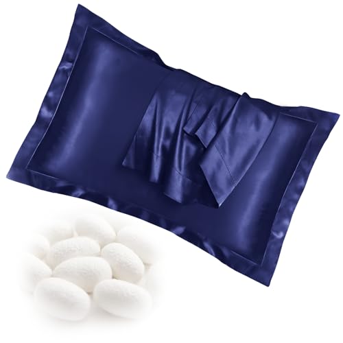 Juego de 2 fundas de almohada de seda de morera, 50 x 75 cm, de raso, sedosas, suaves, frescas, de fácil cuidado, suaves con la piel y el cabello, lavables a máquina, antifricción, cierre de hotel