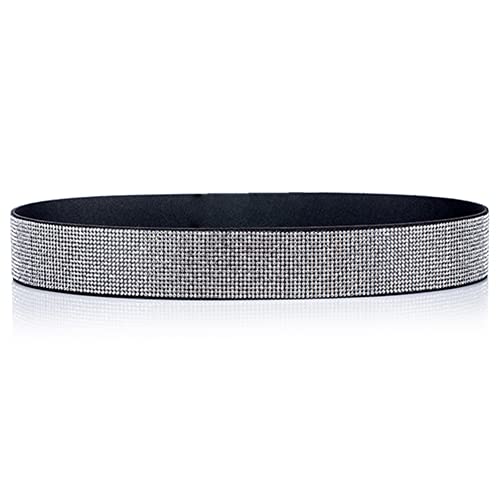 Dehnbarer Strassgürtel, elastischer Kristall-Taillengürtel, PU-Leder, glänzend, glitzernd, elastischer breiter Bund für Damen, Mädchen, Kleid (schwarz), Schwarz , 70