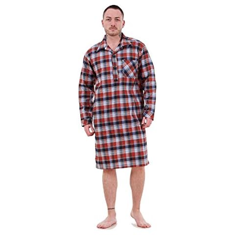 Bay eCom UK Mens Nightshirts Woven Check Cotton Blend Loungewear Regular Big Size M to 5XL Cover