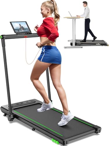 THERUN Laufband Klappbar für Zuhause bis 12km/h, 2 in 1 Walking Pad laufbänder mit Großer Lauffläche und Touchscreen-LED Anzeige, 2.5PS Leises Schreibtisch-Laufband für Büro