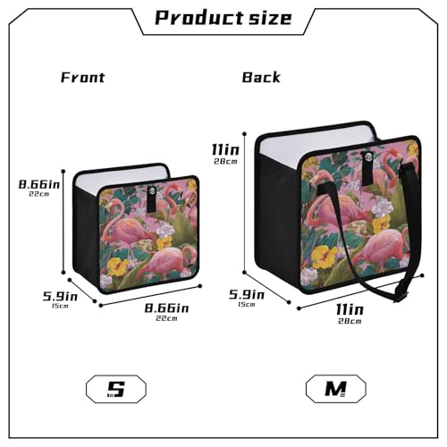 Image of Car Trash Can Organizer Bin with Adjustable Strap for Back Front Seat Console Waterproof Leakproof Collapsible Portable 8.66 Inch Pink Romantic Tropical Flamingo and Plants
