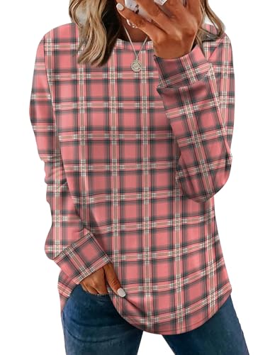 Image of WIHOLL Sweatshirt for Women Crewneck Long Sleeve Shirts Curved Hem Lightweight Sweaters Fall Clothes 2025