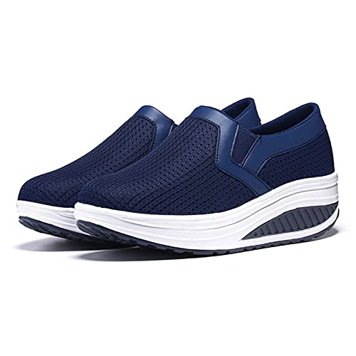 oiangi Women Wedge Shoes Breathable Mesh Sneakers Slip On Comfort Walking Shoes Fashion Casual Solid Color Round Toe Non-Slip Platform Sports Shoes 5