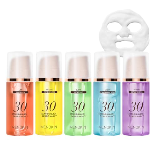 Image of MENOKIN Glass Skin Full Set (5-in-1) 30 Seconds Quick Bubble Mask (Lift, Bright, Clear, Moisture, Repair) Firming, Brightening, Soothing, Moisturizing, Anti-Aging, Korean Face Mask, 3.21 fl oz Each